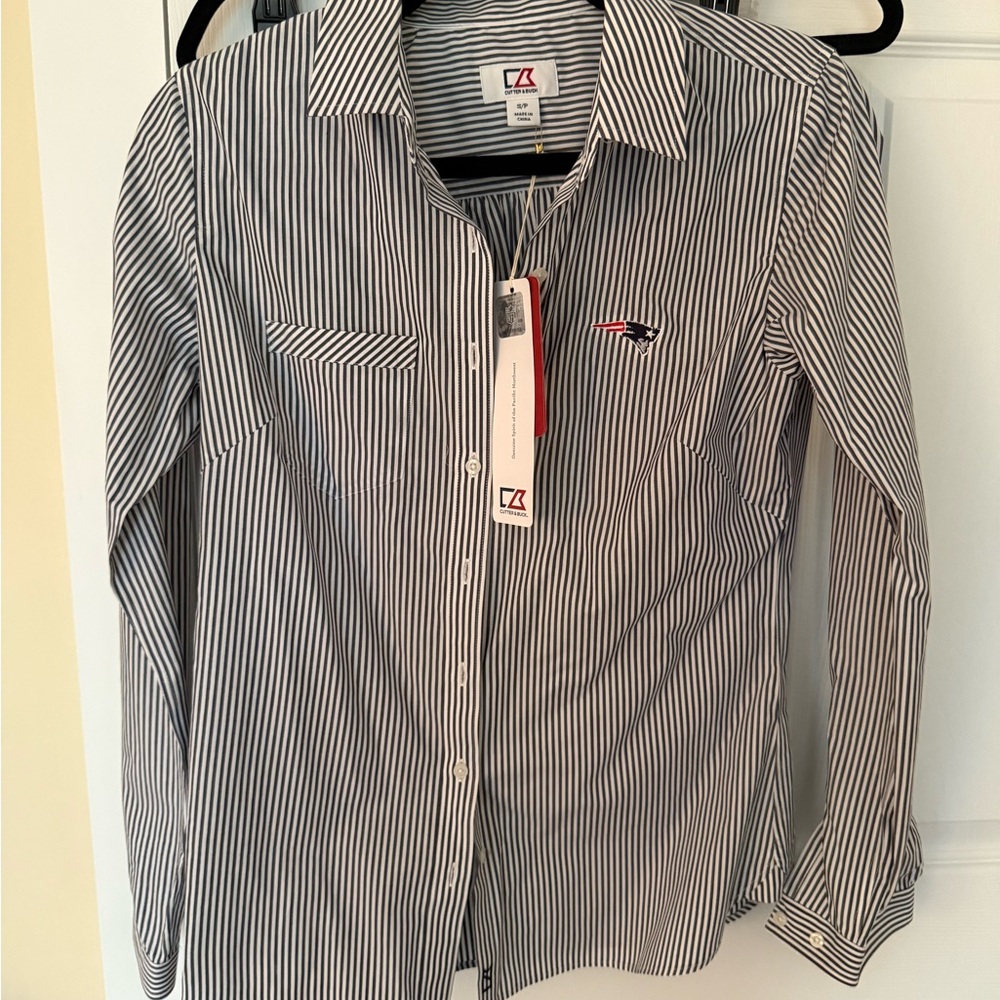 Patriots Striped Button-Up Shirt - navy blue & white